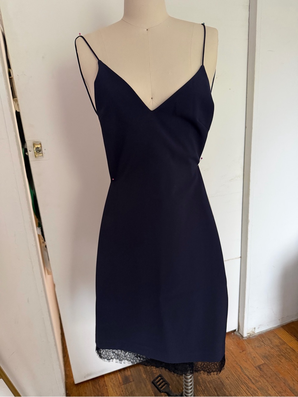 Alice + Olivia Navy Dress with Black Lace Hem
